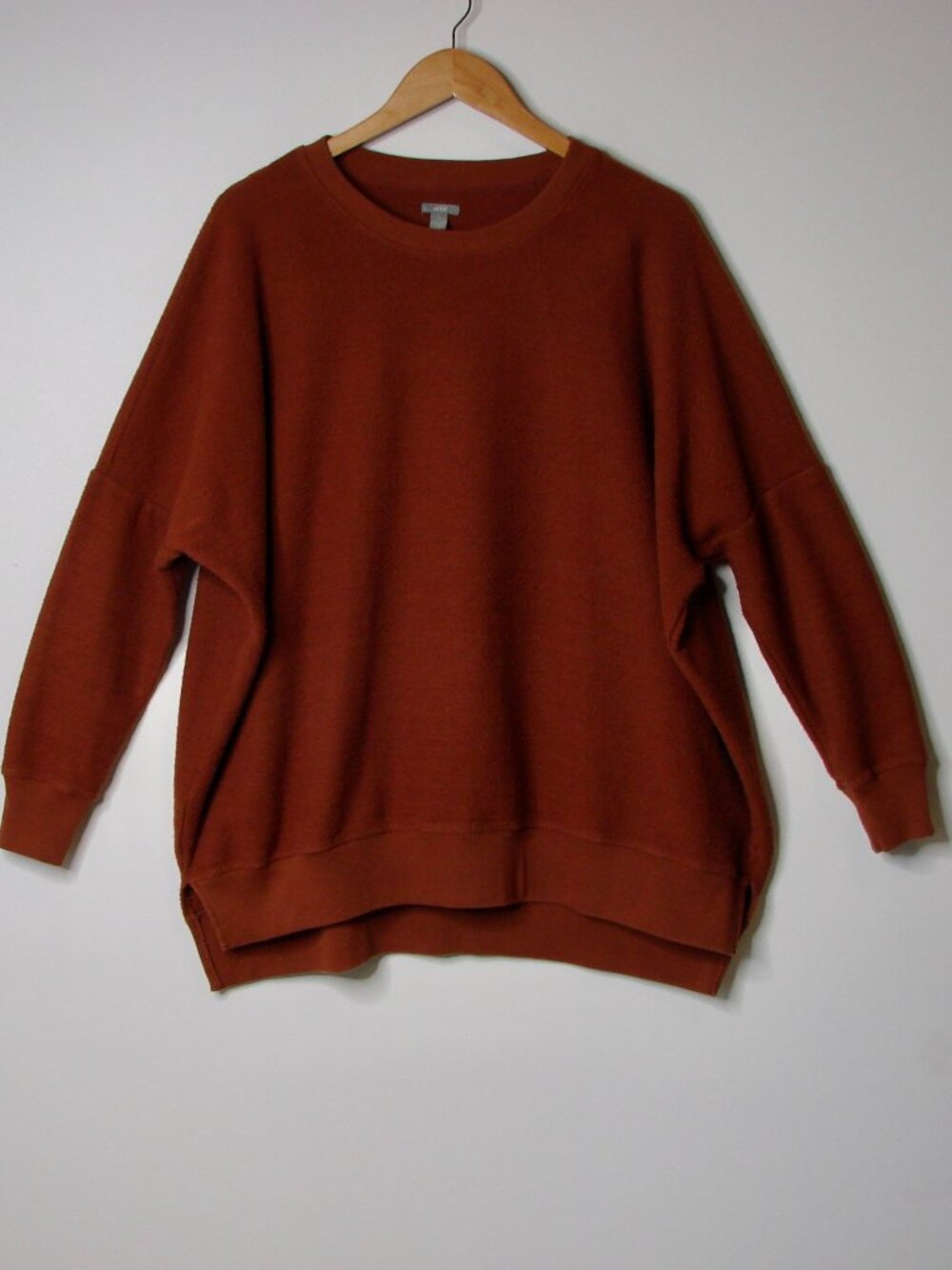 Aerie Crewneck Sweatshirt Oversized Brown Rust Terry High Low Ribbed Size Large